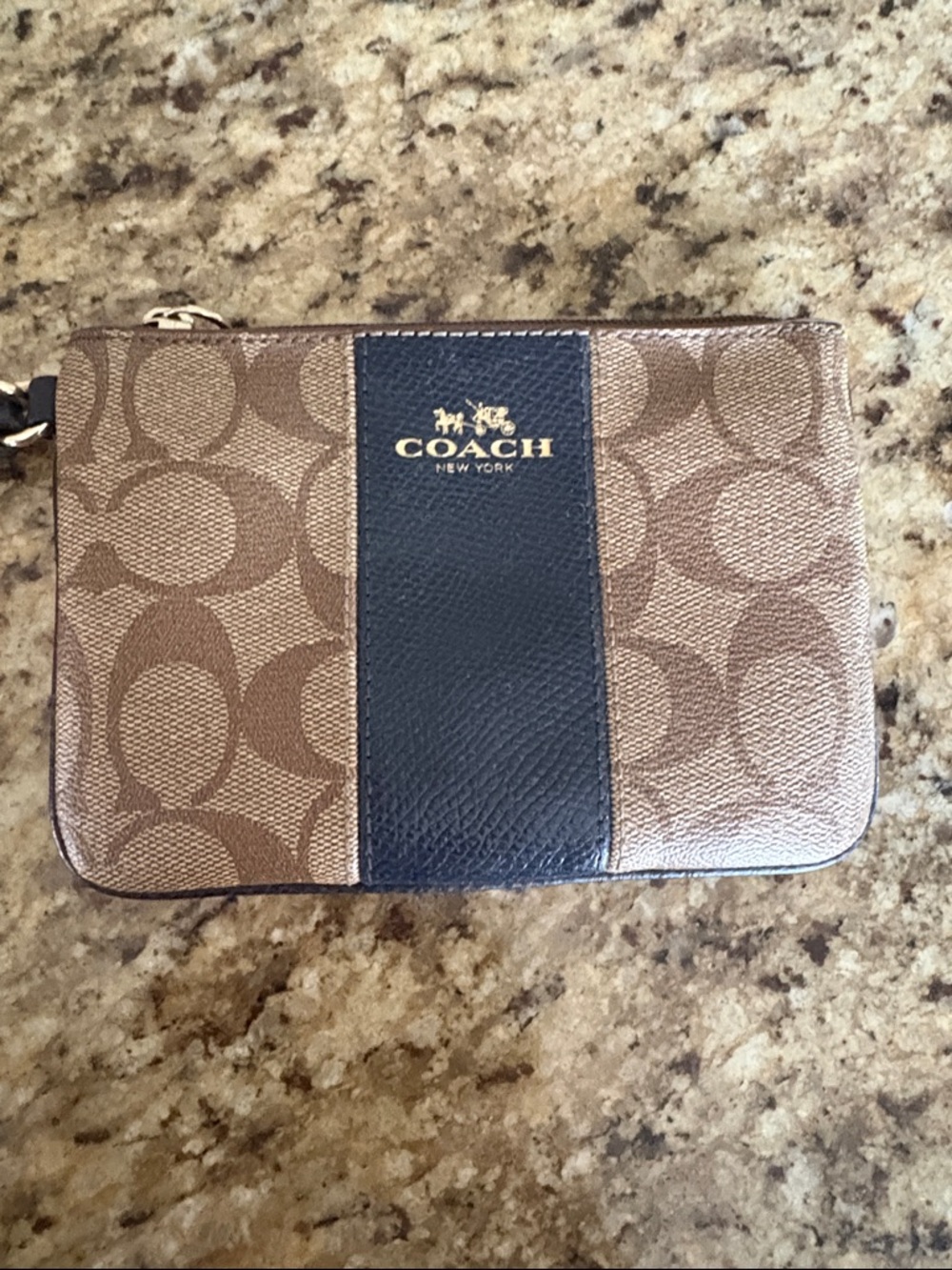 Coach Brown Signature Wristlet with Black Center Stripe